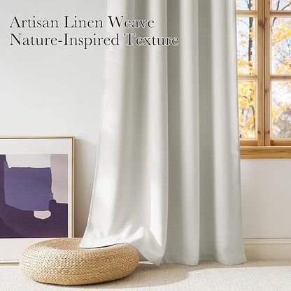 NICETOWN Natural Faux Linen Room Darkening Rod Pocket Curtains 63 inch Length - Image 3
