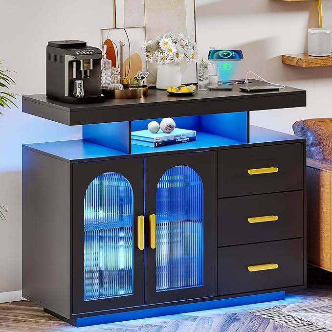 40" LED Buffet Cabinet with Charging Station, Auto Sensor Kitchen Storage - Image 8