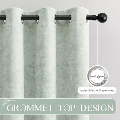 Beauoop Green Floral Jacquard Blackout Curtains 84 Inches Long 2 Panels - Image 6