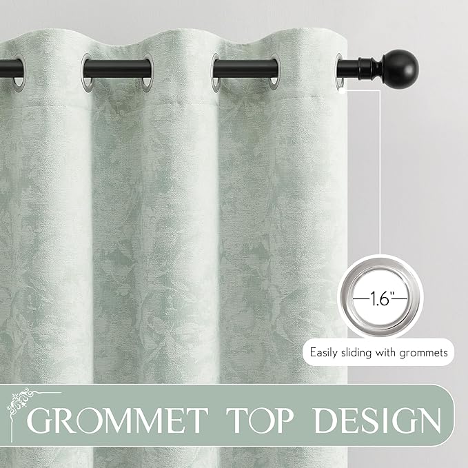 Beauoop Green Floral Jacquard Blackout Curtains 63 Inches Long 2 Panels - Image 6