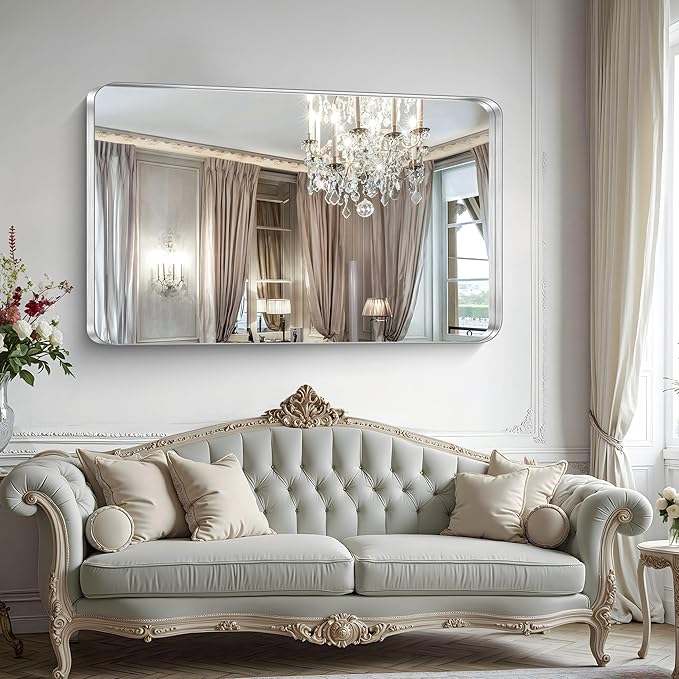 CIRCUMI Silver Bathroom Mirror, Rounded Corner, Tempered Glass, Large Mirror - Image 5