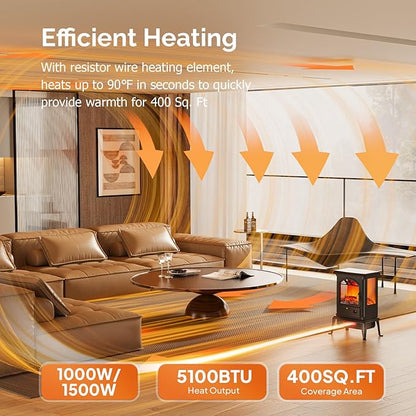 ROVSUN 1500W Electric Fireplace Stove, 22.4" H Freestanding Heater w/Remote - Image 2