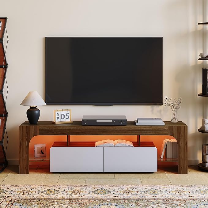 IDEALHOUSE LED TV Stand for 55 to 75 Inch TV, Walnut Entertainment Center - Image 8