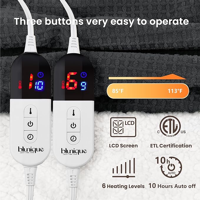 Heated Blanket Electric Blanket Queen Waffle, 84x90 Inches Dual Controllers - Image 5