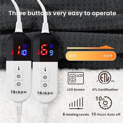 Heated Blanket Electric Blanket Queen Waffle, 84x90 Inches Dual Controllers - Image 5