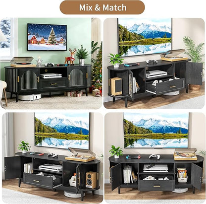 70" Fluted TV Stand for Tvs up to 80", Mid-Century Modern Entertainment Center - Image 7