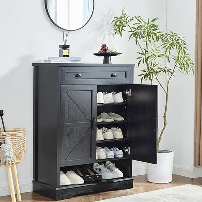 SOOWERY Shoe Cabinet with Drawer, Farmhouse Shoe Storage Cabinet with Doors - Image 3