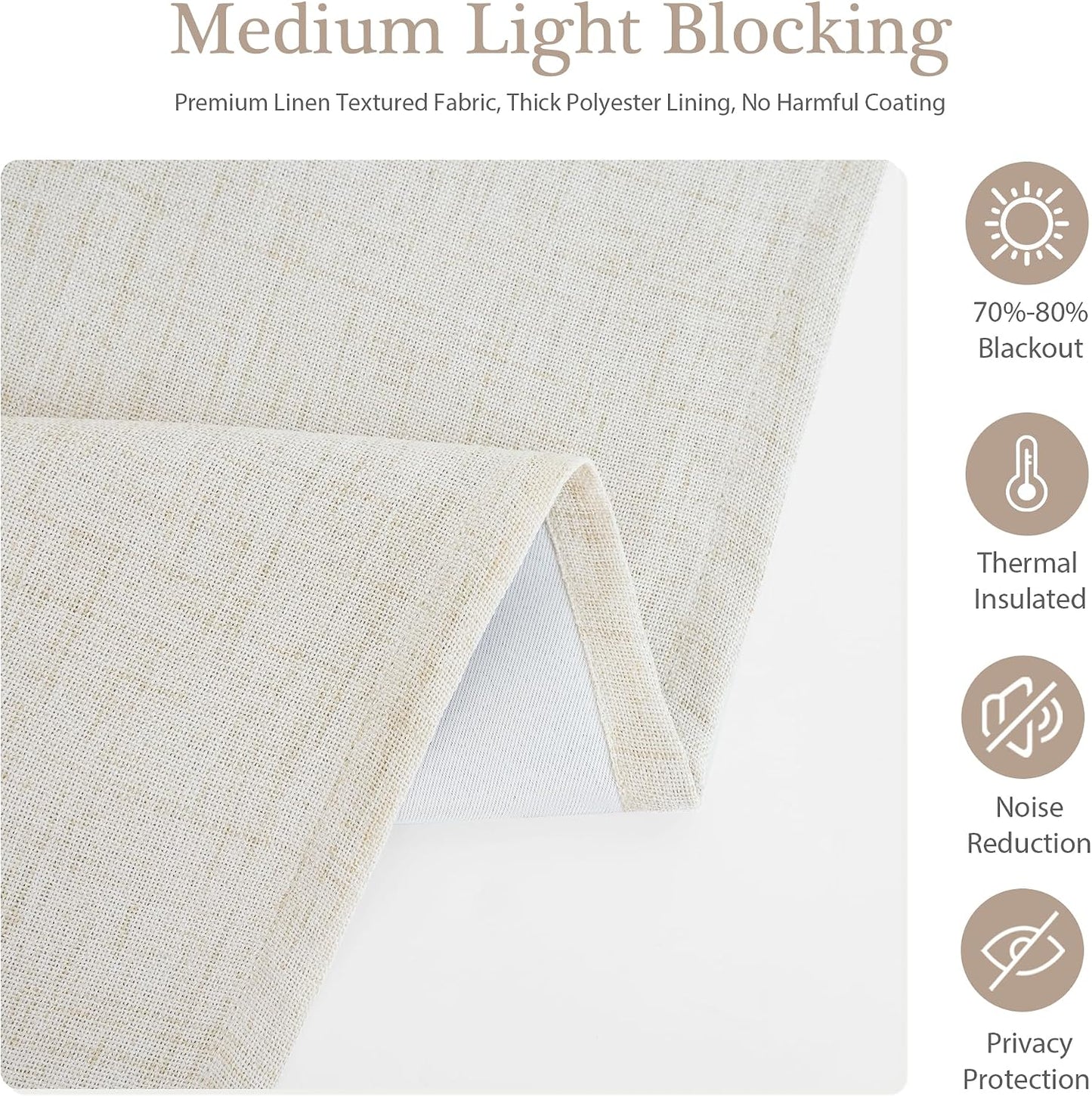 DriftAway Double Layer Linen Blackout Tie Up Curtains Thermal Insulated Fully Lined Balloon Roman Shade Bathroom Window Adjustable Rod Pocket for Small Window 45 Inch by 63 Inch Beige
