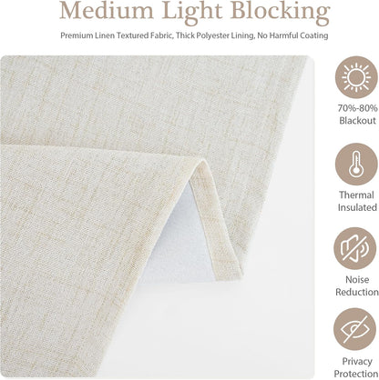 DriftAway Double Layer Linen Blackout Tie Up Curtains Thermal Insulated Fully Lined Balloon Roman Shade Bathroom Window Adjustable Rod Pocket for Small Window 45 Inch by 63 Inch Beige