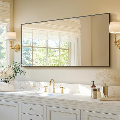 Bathroom Vanity Mirror for Wall, HD Shatterproof Glass, Hangs Horizontally or - Image 2