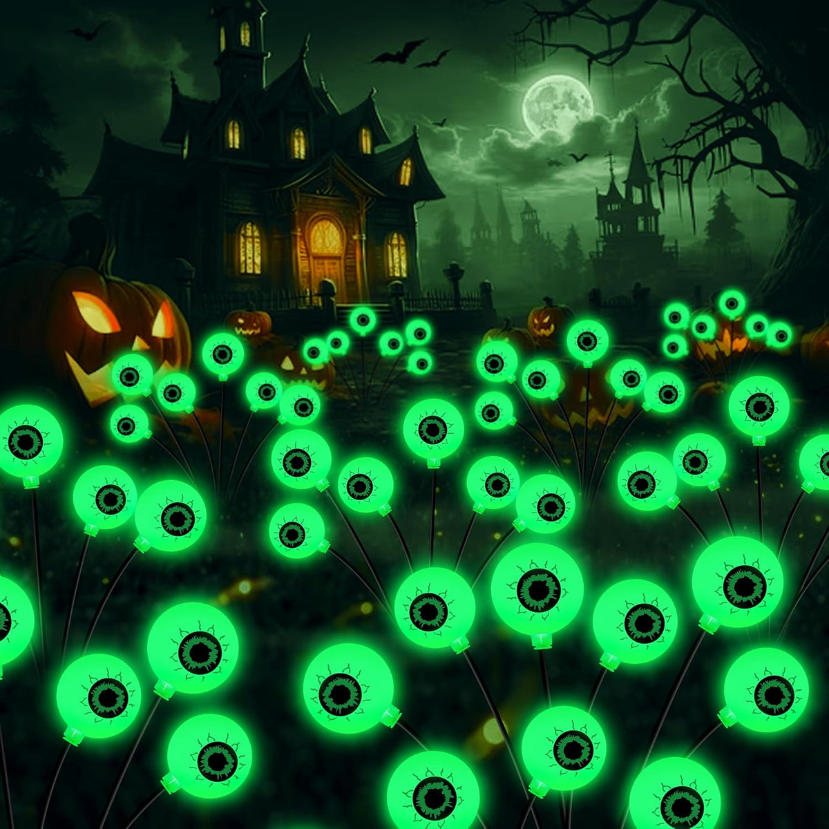 Kohlrabi Halloween Decorations Outdoor, 4 Pack 24 LED Solar Scary Eyeball Swa...