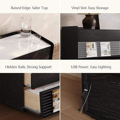 POVISON Fully-Assembled Mid Century Glossy Sintered Stone TV Stand, 78.74" Wood - Image 5