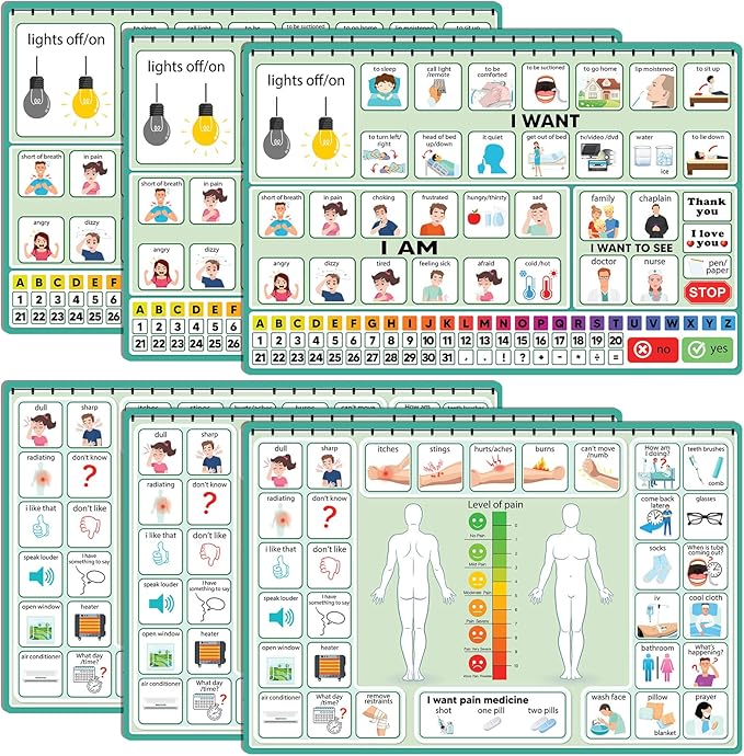 6 Pcs Communication Board for Nonverbal Adults Aphasia Colorful Picture Symbol by Eaasty
