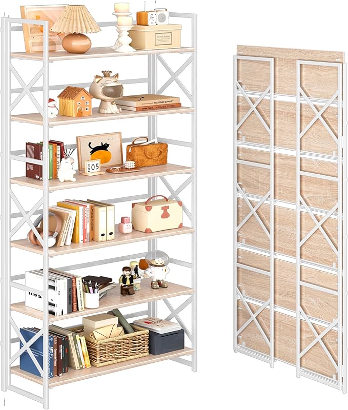 4NM Extra Wide 6 Tiers No Assembly Book Shelves, 61.8" H Folding Bookshelf by 4NM