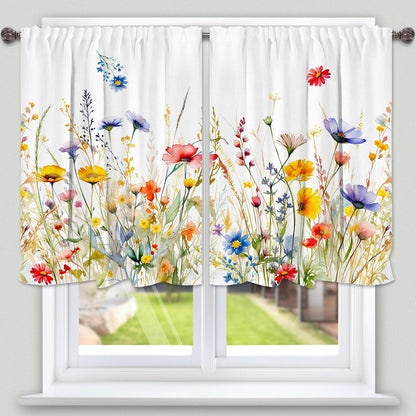 3 Piece Spring Kitchen Curtains and Valances Set for Window | Summer Floral Cafe Curtain 36 Inch Length Black & White Buffalo Plaid Kitchen Decor