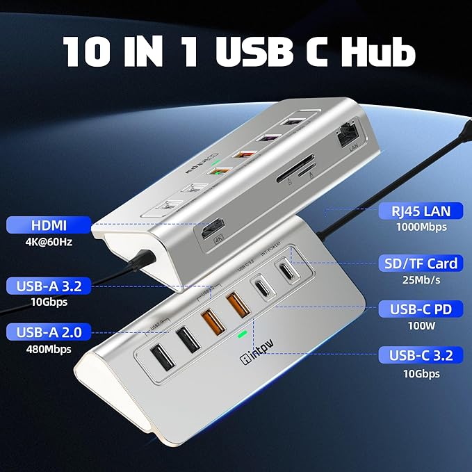 P9R PRO USB C Hub Ethernet, 10Gbps USB C Docking Station 10-in-1 - Image 2