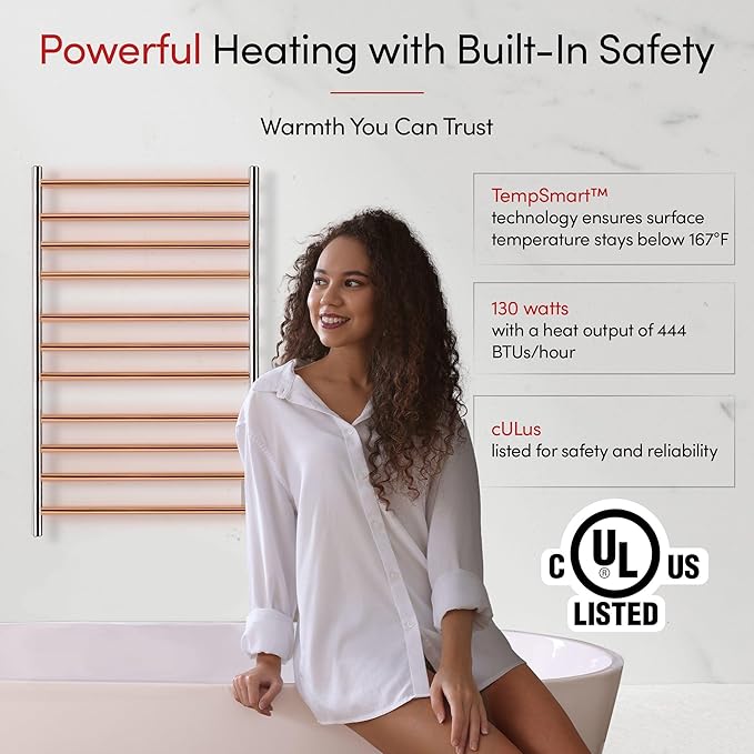 WarmlyYours Malta Heated Towel Rack, 11-Bar Electric Towel Warmer, Hardwired - Image 7
