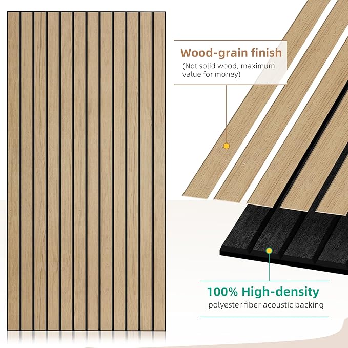 AUTORIFIC Wood Veneer Acoustic Panels, 4 Pack 47.2”x23.6” Sound Panels - Image 3
