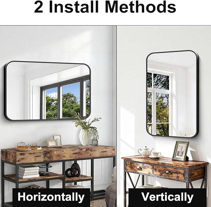 Black Bathroom Mirror, 28x42 inch Aluminum Metal Frame Rectangular Vanity Mirror - Image 5