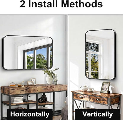 Black Bathroom Mirror, 28x42 inch Aluminum Metal Frame Rectangular Vanity Mirror - Image 5