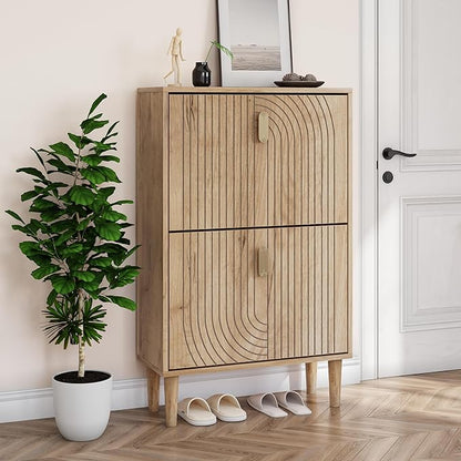 Smuxee Shoe Cabinet with 2 Flip Drawers, 23.6" Oak Hidden Shoe Storage Cabinet by Smuxee