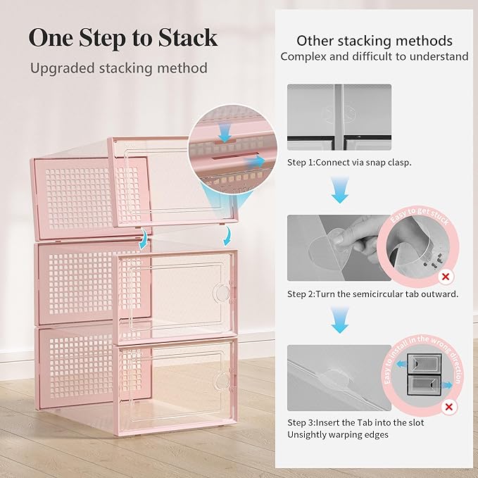 Kuject X-Large Shoe Storage Boxes Organizers Clear Plastic Stackable 12 Pack - Image 4