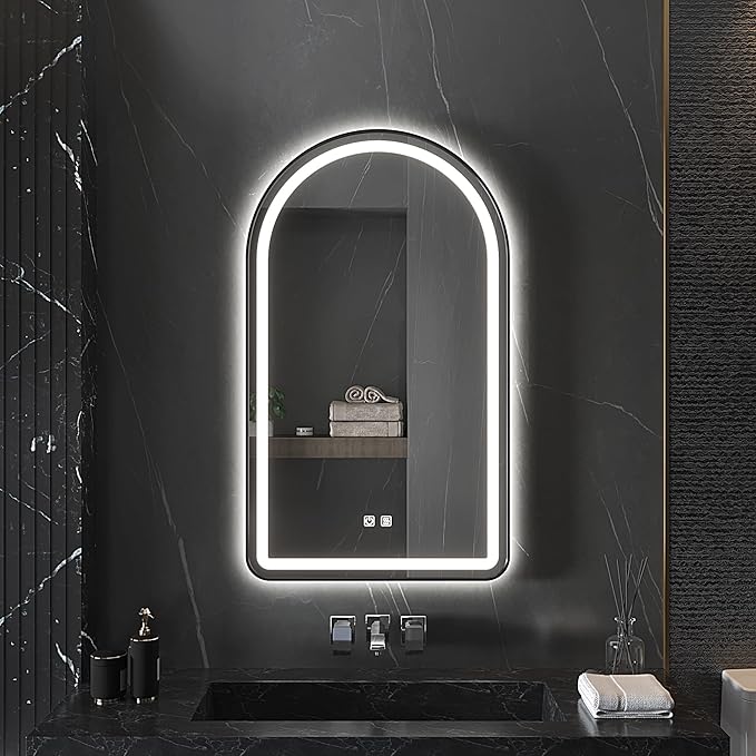 30x40 inch Black Tempered Glass LED Arched Mirror - Image 3