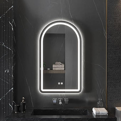 30x40 inch Black Tempered Glass LED Arched Mirror - Image 3