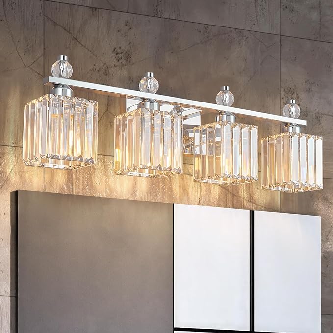 FDPBY Vanity Lights 4-Light Modern Crystal Vanity Light Chrome Bathroom Light by FDPBY