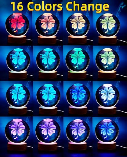 Conalisk 3D Four-Leaf Clover Crystal Ball Lamp, Lifelike 3D LED Clover Night - Image 2