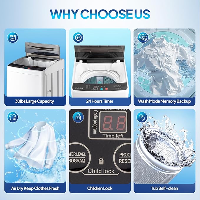 ROVSUN 30LBS Washing Machine, Full-Automatic Portable Washer - Image 6
