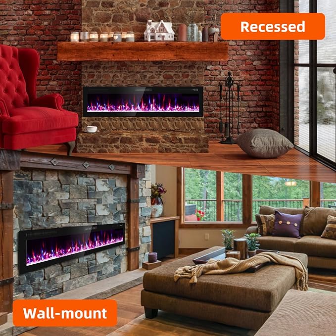 Narrow Bezel Electric Fireplace-72 inch Fireplace Wall Mount/Recessed-Ultra - Image 5