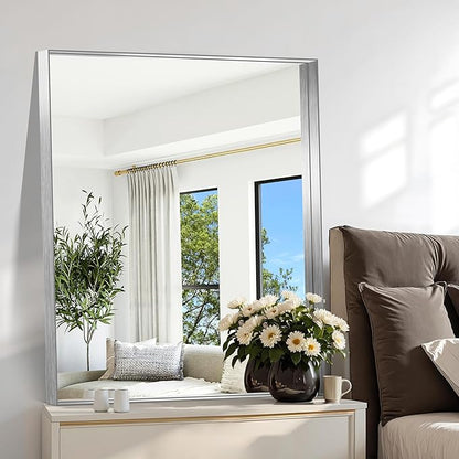 CIRCUMI Silver Bathroom Mirror, Brushed Finish, Tempered Glass, Mirror - Image 2