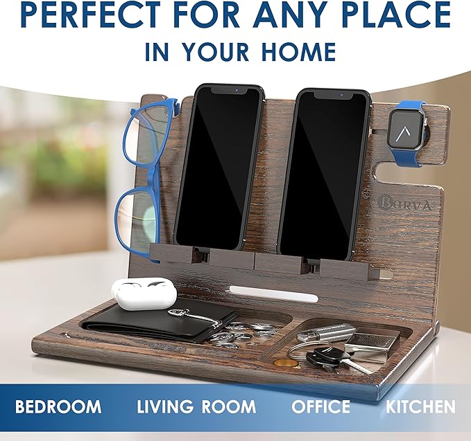 BarvA Two Phone Docking Station | Night Stand Desk Organizer | Wood Nightstand - Image 6