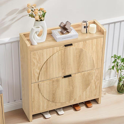 Narrow Shoe Cabinet with 2 Flip Drawers - Image 3