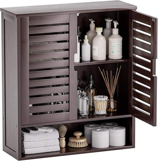 SMIBUY Bathroom Cabinet Wall Mounted, Bamboo Over-The-Toilet Storage Organizer by SMIBUY