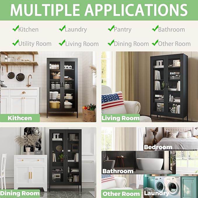 COFaR Modern Mesh Storage Cabinet, Free Standing Tall Pantry, Cupboard Metal - Image 3