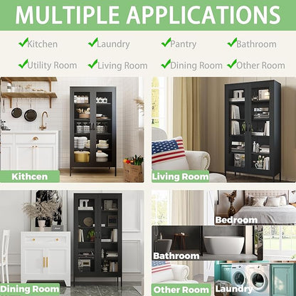 COFaR Modern Mesh Storage Cabinet, Free Standing Tall Pantry, Cupboard Metal - Image 3