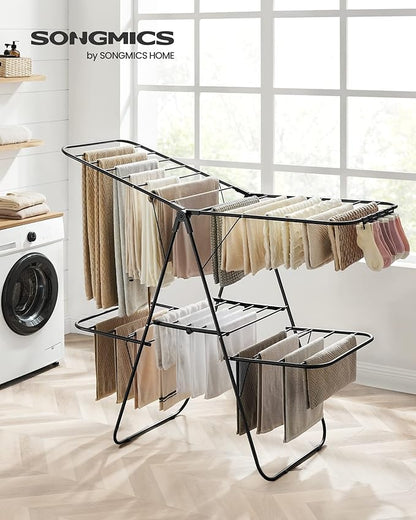 SONGMICS Clothes Drying Rack, Foldable 2-Level Laundry Drying Rack, - Image 2