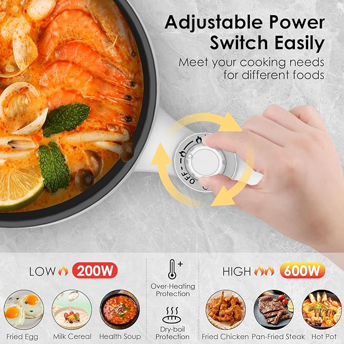Audecook Hot Pot Electric, 1.7L Mini Electric Skillet Portable Nonstick Sauté - Image 3