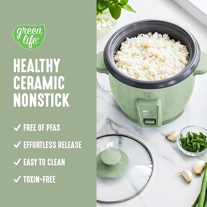 GreenLife Rice Cooker with Removable PFAS-Free Ceramic Nonstick Pot, 3-Cups - Image 3