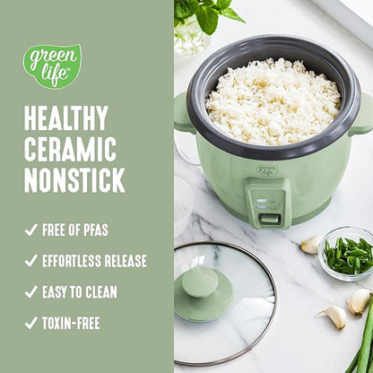 GreenLife Rice Cooker with Removable PFAS-Free Ceramic Nonstick Pot, 3-Cups - Image 3