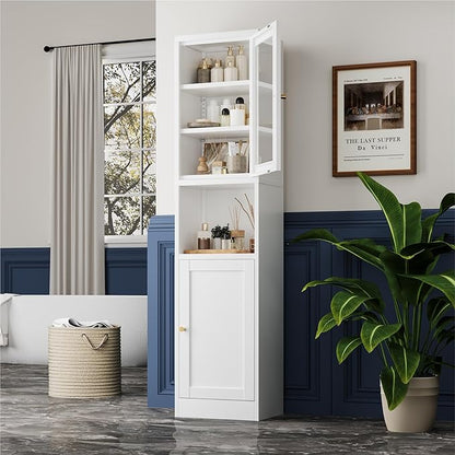 Metal Storage Cabinet with Glass Door, Tall Slim Pantry Organizer with 3 - Image 7