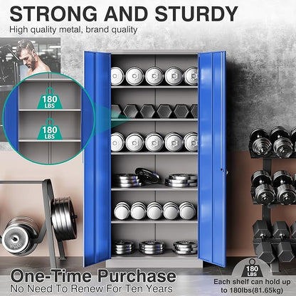 Metal Cabinet with 5 Adjustable Shelves, 6 Tier Garage Storage Cabinet with Lock - Image 9