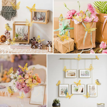 Rindion 84PCS 3D Butterfly Decorations, 3 Sizes 7 Styles Butterfly Wall Decor Gold Butterflies Decorations for Cake, Butterflies Party, Birthday, Wall