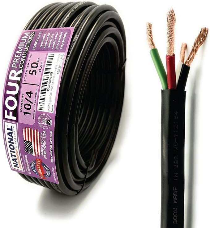NATIONAL Wire & Cable – 10 AWG 4-Conductor Premium Copper Wire, 50 ft, Stranded by NATIONALWireCable