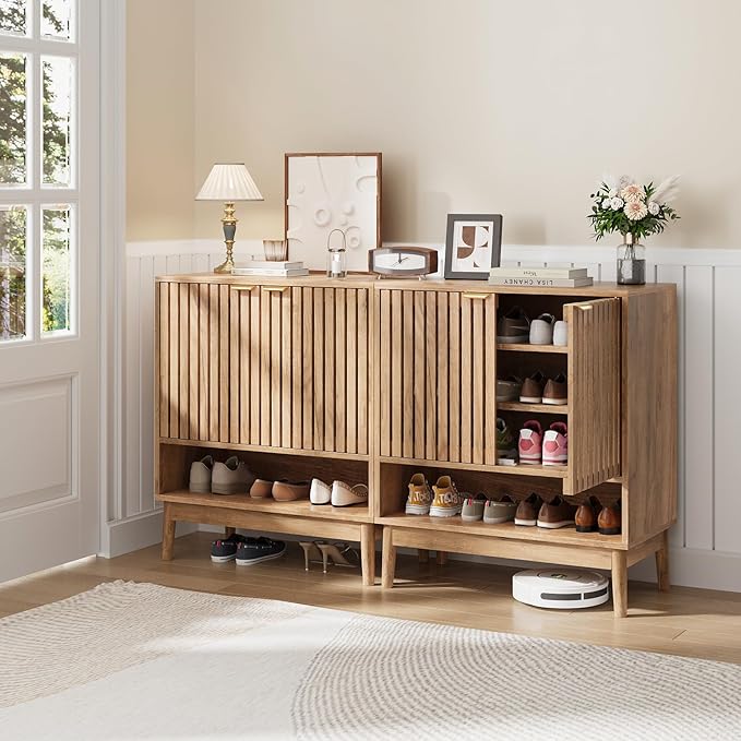 Shoe Storage Cabinet with Adjustable Shelves, Wooden Shoe Organizer, Shoes Rack - Image 4