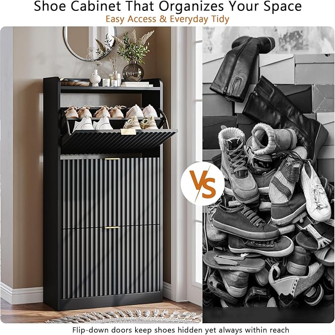 CHUWELL Fluted Shoe Cabinet Storage - Image 7