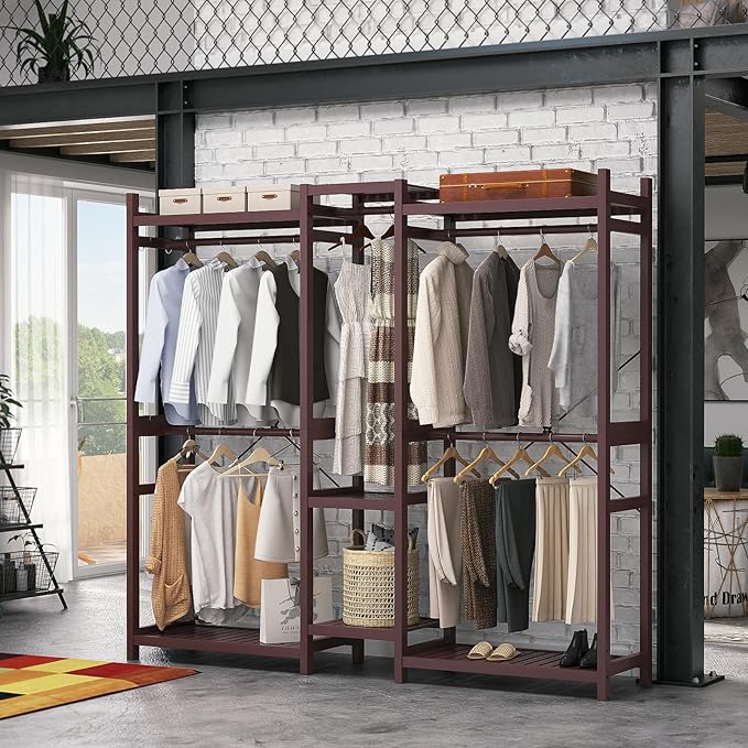 Homykic Bamboo Closet System Clothes Rack, Large Freestanding Garment Rack - Image 2