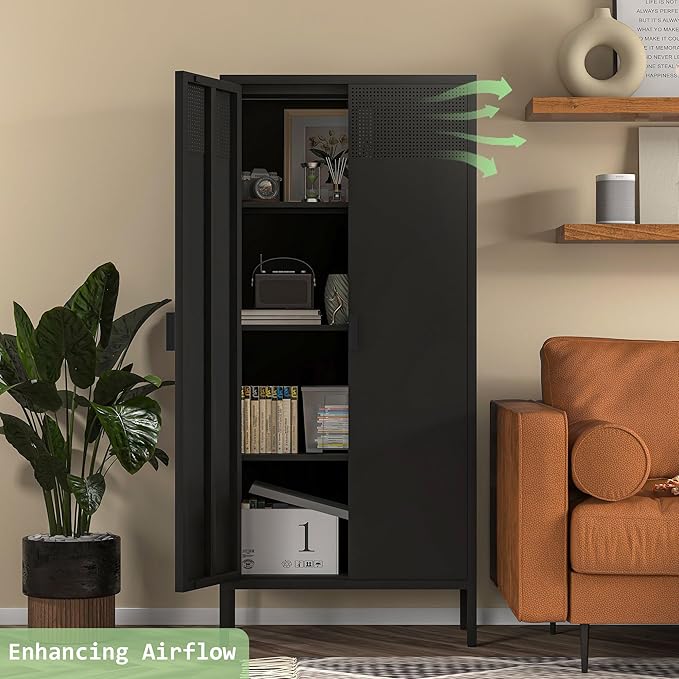 COFaR 4 Tier Black Metal Storage Cabinet, Free Standing - Image 6